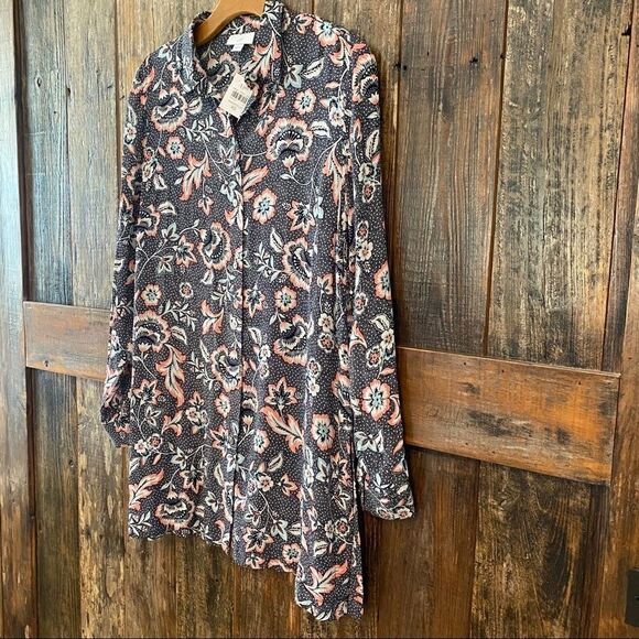 J. Jill XS NWT Sheer Black Floral Button Rayon Flowy Relaxed Tunic - Picture 8 of 11